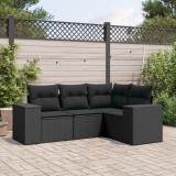 vidaXL Set mobilier de grădină cu perne, 4 piese, negru, poliratan 3222504