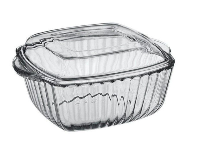 Vas termorezistent patrat, cu capac sticla 2.6 Litri, Borcam, 59049