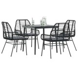 Cumpara ieftin Set de sufragerie de grădină 5 piese neagră Sticlă Poly Rattan