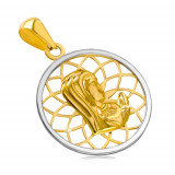 Pandantiv din aur de 14 K cu rodiu - contur de cerc cu Maica Domnului &icirc;n centru