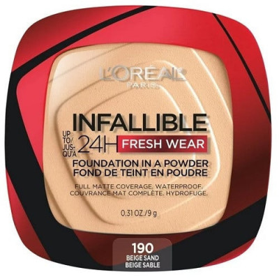 Pudra de fata, Loreal, Infallible 24H Fresh Wear, Foundation In A Powder, 190 Beige Sand, 9 g foto