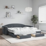 vidaXL Pat de zi cu extensie și sertare gri &icirc;nchis 100x200cm catifea