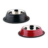 Bol pentru hrana animale cu suport gumat, diametru 15.5 cm, Rosu/Negru