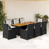 Set mobilier de gradina cu perne, 9 piese, negru, poliratan GartenMobel Dekor, vidaXL