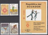 Ecuador 1984 - J.O. - Sarajevo, Serie+Colita, Cota 34 Euro,(Colita Tiraj 20.000), Nestampilat