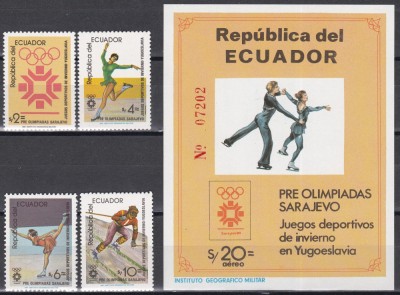 Ecuador 1984 - J.O. - Sarajevo, Serie+Colita, Cota 34 Euro,(Colita Tiraj 20.000) foto