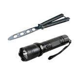 Set Electrosoc Lanterna tip Police 1000KV si Briceag fluture de antrenamen, 22 cm, argintiu