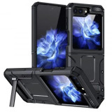 Cumpara ieftin Husa Samsung Galaxy Z Flip5 Antisoc Negru Hybrid Armor Kickstand