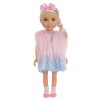 Papusa Fashion Girl cu vesta roz din imitatie de blana si panglica par, 45 cm, General