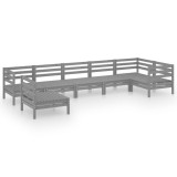 Cumpara ieftin Set mobilier de gradina, 7 piese, gri, lemn masiv de pin