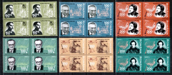 Romania 2002, LP 1580, Aniversari - Personalitati, seria in bloc de 4, MNH!