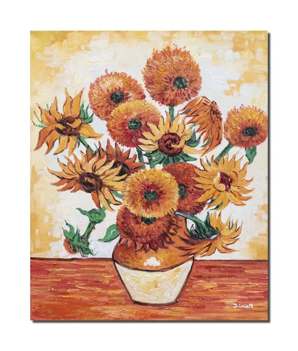 Tablou celebru pictat manual, Vaza cu floarea soarelui , 50x40cm ulei pe panza, reproducere Vincent van Gogh