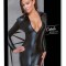 Rochie neagra cu maneca lunga, aspect mat, cu guler extravagant cu gat inalt
