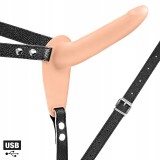 Cumpara ieftin Strap-on 10 Moduri Vibratii, Silicon, USB, Natural, 15.5 cm