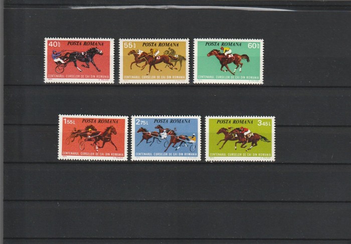 ROMANIA 1974 LP 841 CENTENARUL CURSELOR DE CAI DIN ROMANIA SERIE MNH NESTAMPILATA