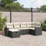 Cumpara ieftin Set mobilier de grădină cu perne, 6 piese, negru, poliratan