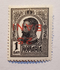 ROMANIA 1918 - 1 BAN CU SUPRATIPAR RANVERSAT 25 BANI MNH foto