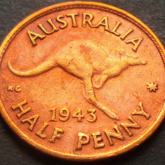 Moneda istorica HALF PENNY - AUSTRALIA, anul 1943 *cod 1990 B - GEORGIVS VI-lea