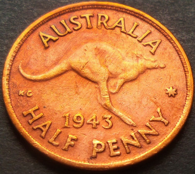 Moneda istorica HALF PENNY - AUSTRALIA, anul 1943 *cod 1990 B - GEORGIVS VI-lea foto