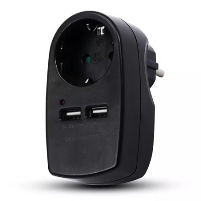 Adaptor priza 16a 3680w + 2usb 2.1a, negru foto