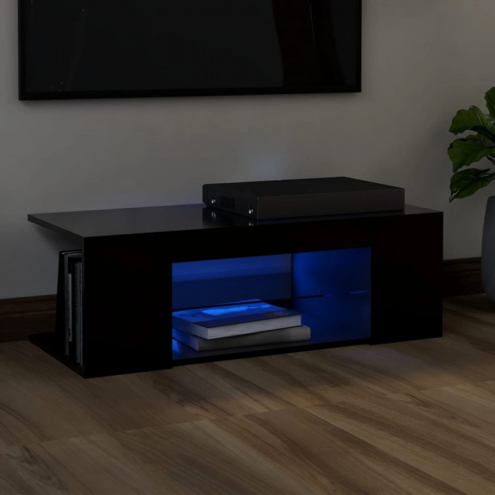 Comoda TV cu lumini LED, negru, 90x39x30 cm GartenMobel Dekor