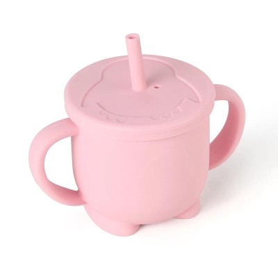 Cana din silicon cu capac si pai, 160 ml, roz foto