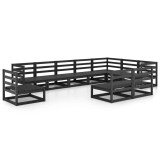 Set mobilier relaxare de gradina 10 piese negru lemn masiv pin