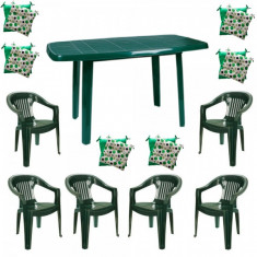 Set mobilier gradina masa demontabila MUTUM cu 6 scaune Jokei culoare verde,6 Pernute scaun B001045 Raki foto