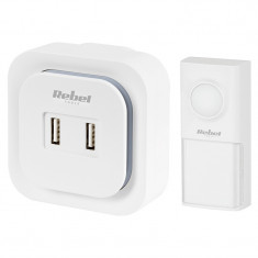 Sonerie Wireless Rebel, 36 melodii, 4 nivele de volum, IP55, 2 porturi USB, Alb