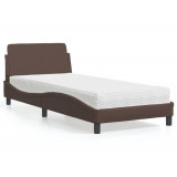 Cumpara ieftin Pat cu saltea, maro, 80x200 cm, piele ecologică