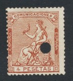 Spain 1873 Hispania 4 Peseta Mi.133 PUNCH HOLE used telegraphic cancels AM.431, Stampilat