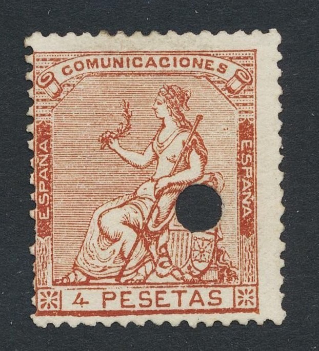 Spain 1873 Hispania 4 Peseta Mi.133 PUNCH HOLE used telegraphic cancels AM.431