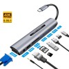 9in1 Convertor USB-C Type-C la HDMI, VGA, USB 3.0, USB-C, Cititor SD / MicroSD