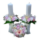 Set buchet si lumanari cu trandafiri din foita parfumata de sapun si floarea miresei naturale uscata - Alb Roz, Eventissimi&reg;