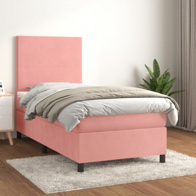 vidaXL Pat box spring cu saltea, roz, 80x200 cm, catifea foto