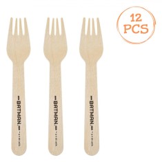 Furculițe Lemn Petrecere, Batman, Natural, Set 12 Bucăți, Lungime 16cm