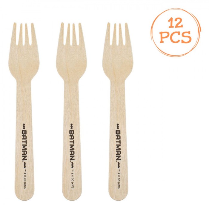 Furculițe Lemn Petrecere, Batman, Natural, Set 12 Bucăți, Lungime 16cm