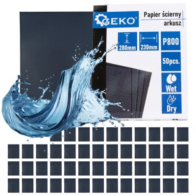 Set hartie abraziva pe baza de apa, 230 x 280 mm, P800, 50 bucati, Geko G78491 foto
