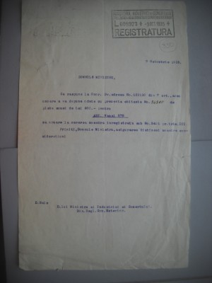 HOPCT DOCUMENT VECHI 330 MINISTERUL INDUSTRIEI COMERT EXTERIOR /BUCURESTI 1935 foto