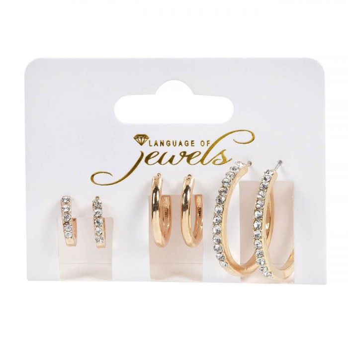 Set Cercei Language of Jewels, 3 Perechi, Auriu, Pietre Strălucitoare