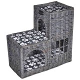 vidaXL Casă ansamblu de pisici/pat/st&acirc;lp de zg&acirc;riat, cu pernă, răchită