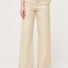 Notes du Nord pantaloni de piele femei, culoarea bej, drept, high waist