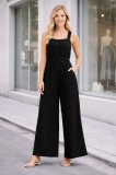 Summer Casual Loose Women's Thick Strap Black Jumpsuit