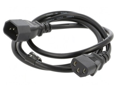 Cablu IEC C13 mamă la C14 tată PVC 1,2m negru 10A foto