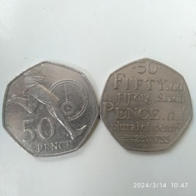 -Y- ANGLIA LOT 2 MONEDE JUBILIARE 50 PENCE 2004 2005 foto