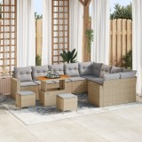 Set de canapele pentru grădină 12 piese cu perne Bej din Ratan Poli Acacia, Set de dining pentru grădină 3 piese cu perne Bej din Ratan Poli Acacia, vidaXL