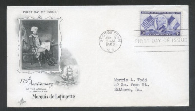 United States 1952 Lafayette FDC K.517 foto