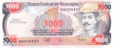 Bancnota Nicaragua 5.000 Cordobas (1988) - P157 UNC foto