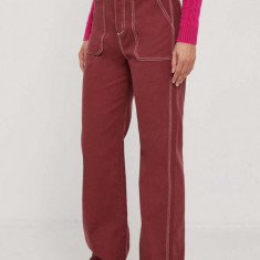 United Colors of Benetton pantaloni de bumbac culoarea bordo, drept, high waist