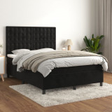 Cumpara ieftin Gossi pat box spring cu saltea, negru, 140x190 cm, catifea